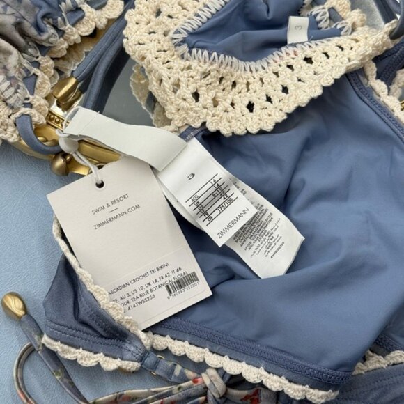 🆕 ZIMMERMANN 🧿 NWT Cascadian Crochet Tri Bikini, Blue Botanical - Sz 3 US6/8 - Picture 16 of 16
